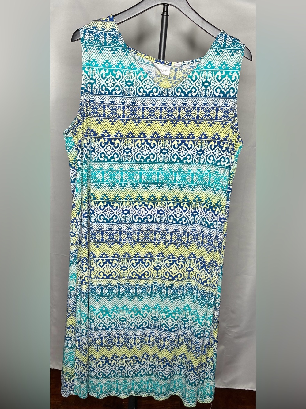 Sleeveless Turquoise & Navy Patterned Summer Dress